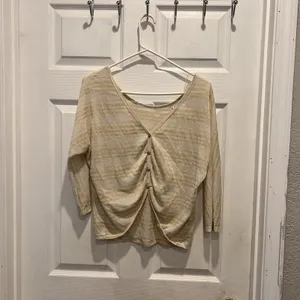 Tea N Rose Womens Gold Metallic Striped Ruched Back Top Cream‎ Large Festival thumbnail 5