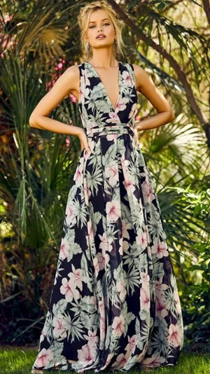 LULUS Sexy Chic Elegant Floral Prom Wedding Tiered Ruffles Chic Maxi Dress thumbnail 1