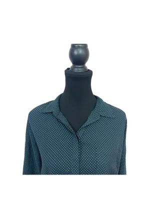 Ann Taylor LOFT Black Blue Polka Dot 3/4 Sleeves Blouse Pullover Sz M Career thumbnail 4