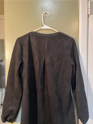 Womens Sz Large Faux Suede Dress Long Sleeve Black V-Neck Pockets Thicker Weight thumbnail 7
