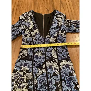 NBD X Corinne Womens Blue Lace Mini Dress Long Sleeve Floral Fitted V Neck thumbnail 6