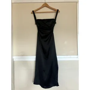 HELLO MOLLY Bet U Wanna Satin Midi Dress Cutout Gown Black Size M US 6 thumbnail 2