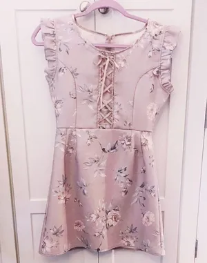 Japanese Kawaii Gyaru Harujuku Bow Lilac Floral Rose Lace-up Ruffle Mini Dress thumbnail 1