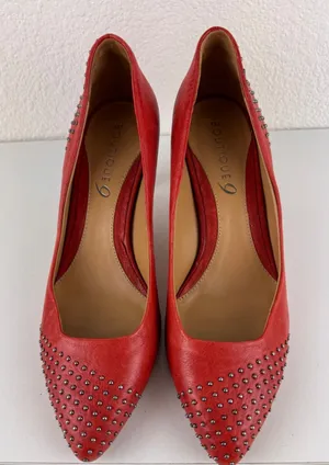 Boutique 9 Red Leather Studded Pointed Toe Stiletto‎ Heels Size 7.5M thumbnail 1