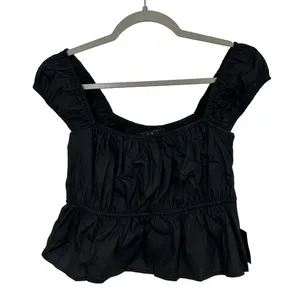 Lulus Black Square Neck Puff Sleeve Cropped Peplum Top Size S NWT‎ thumbnail 3