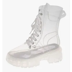 NEW Crystal Clear Boots Platform Lace Up Transparent 7 thumbnail 1