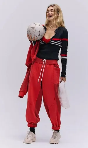 NWT Free People Movement Making It Pullover And Jogger (SET)In Victory Red thumbnail 9