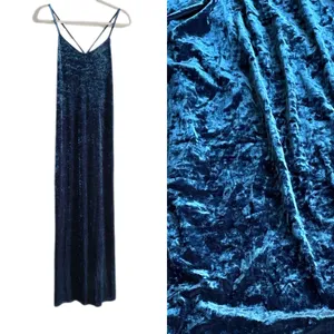 Lilac Wine Teal Blue Crushed Velvet Maxi Slip Dress y2k - M thumbnail 3