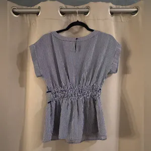 Monteau Navy Blue and White Striped Blouse thumbnail 2