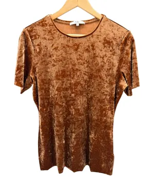 Tibi Crushed Velvet T-Shirt Large L Brown Copper Shimmer Blouse 90s Y2K Grunge thumbnail 1