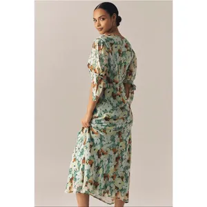 By Anthropologie Short-Sleeve V-Neck Slip Midi Dress-NWT thumbnail 6