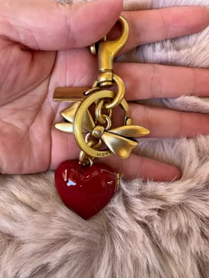 Coach Bow Heart Locket Bag Charm Keychain Key Fob CZ276 Brass / Ruby Red thumbnail 5