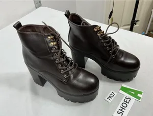Womans New Lace Up Chunky Platform Ankle Boots Size 8 Brown Lug Heel thumbnail 1