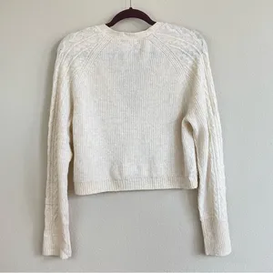 J. Crew Ivory Supersoft Cropped Cable Knit Merino Wool‎ Cardigan Size Medium thumbnail 6