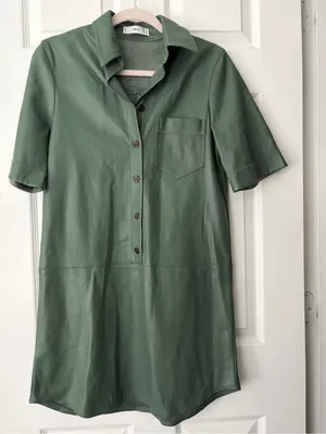Mango Green Short Sleeve Leather Shirt Dress thumbnail 1