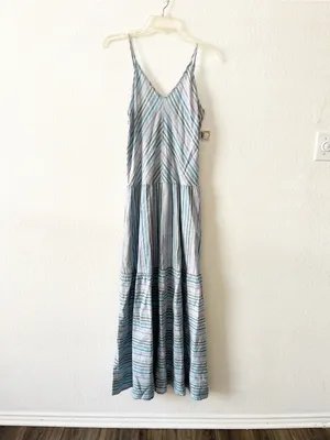 Self Contrast Maxi Tier Stripe Dress‎ Small NWT Boho Blue thumbnail 2