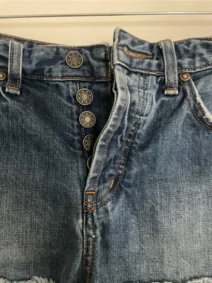 Free People Women's‎ Frayed Hem Mid-Rise Denim Shorts - Blue thumbnail 2