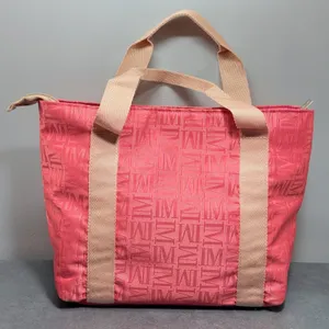 IM Monogram Isaac Mizrahi Insulated Lunch Tote Coral Zip Top thumbnail 2
