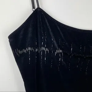 Y2K Victoria’s Secret Black Velvet Beaded Slip Dress Mini Sz Large thumbnail 6