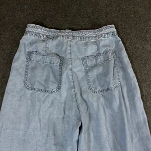 American Eagle Light Wash Lyocell Wide Leg Crop Drawstring Pants Blue 4 Short thumbnail 12