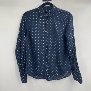 J crew perfect cotton button up polkadot blue and white detailbutton up size 6 thumbnail 1