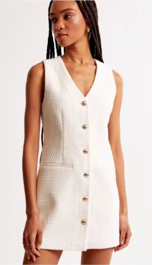 Bebop cream tweed vest mini dress with gold buttons size XL thumbnail 1