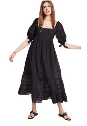 Free People Lets Be Friends Midi Black Dress Size Medium thumbnail 1
