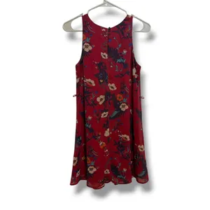 ModCloth Dress Womens S Red Floral Chiffon Sleeveless Pleated Boho Mini Dress thumbnail 2