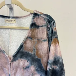 Natural Life Tie Dye Fleece Jumpsuit Pajamas One Piece Blue Tan Size M One Piece thumbnail 6