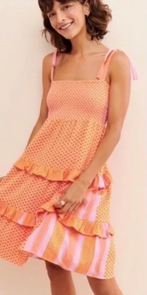 Cecilie Copenhagen Pink & Orange Tiered Tie-Shoulder Dress thumbnail 1
