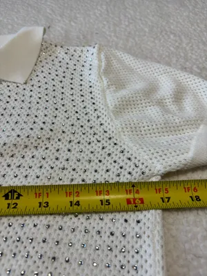 Lizette Collection Y2K Coquette White Open Knit Rhinestone Polo Top Size L thumbnail 5
