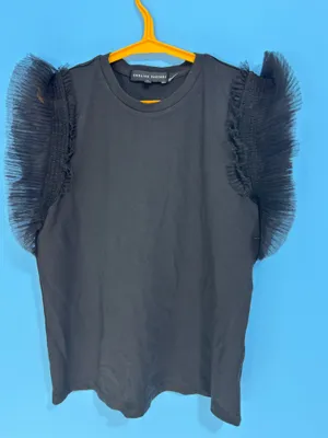 English Factory Mixed Media Tulle Flutter Sleeve Knit Top thumbnail 9