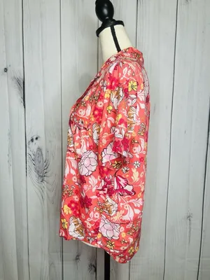 Victorias Secret Womens Sz M Pajama Set Short-Sleeve Shirt Shorts Coral Floral thumbnail 7