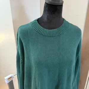 Gap Oversized Cotton Crewneck Sweater Hunter Green Knit Ribbed Detail XL thumbnail 2