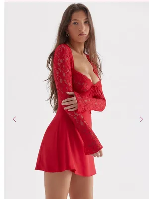 House of CB jennica Red Rose Satin And Lace Mini Dress thumbnail 4