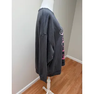 Primark Barbie Sweatshirt Womens Medium Gray Pink Oversized Graphic Logo Y2K Streetwear thumbnail 5