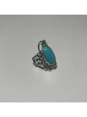 Turquoise Statement Ring unmarked silver tone boho chic festival wear Blue thumbnail 5