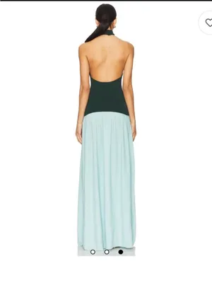 SOLID & STRIPED Soglio Halter Dress in Evergreen & Sky thumbnail 2