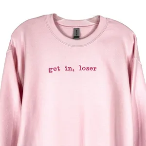 Gildan Get In Loser Medium Sweatshirt Mean Girls Crewneck‎ Pullover Pink Solid Minimal thumbnail 3
