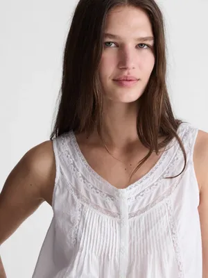 Madewell White Lace Insert Pintuck Cotton Voile Sleeveless Lightweight Top Sz S thumbnail 10