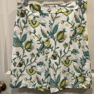 Ann Taylor LOFT Women 4 White Green Teal‎ Floral Linen Blend A-Line Mini Skirt thumbnail 1