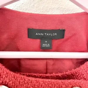 Ann Taylor Tweed Crew Neck Double Breasted Jacket Size 14 Bright Brick Old Money thumbnail 4