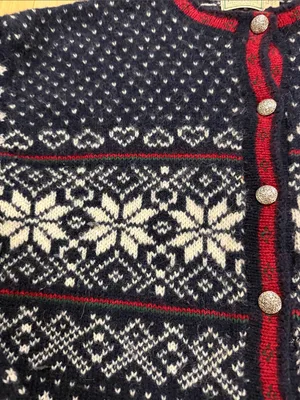 Vintage L.L. Bean Snowflake Wool Nordic Winter Cardigan Sz XL thumbnail 3