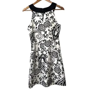 White House Black Market Silk Paisley Sheath Dress Black White Size 4 thumbnail 7