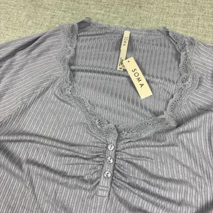 Soma‎ Pajama Top Womens XS Purple Cool Nights Henley Long Sleeve Sleepwear thumbnail 2