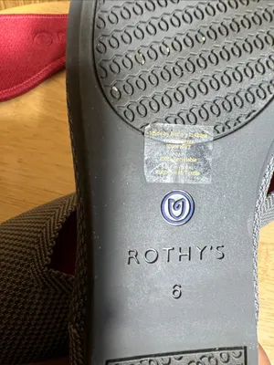 Rothy's Gray Knit Slip-On Flats with Red Insole and Blue Trim thumbnail 6