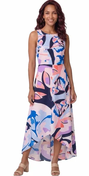 NICOLE MILLER New York Abstract Floral High Low Asymmetrical Maxi Dress Size 4 thumbnail 1