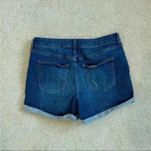 Universal Threads high rise midi dark blue distressed jean shorts thumbnail 2
