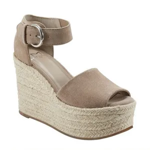 Marc Fisher Suede Ankle-Strap Espadrille Wedge Sandals - Taupe thumbnail 1