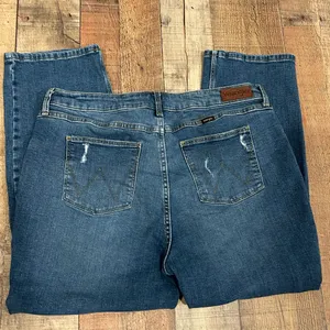 Wrangler High Rise True Straight Crop Jeans Sz 16 Distressed Stretch Denim Plus thumbnail 6